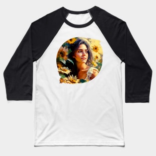 A beautiful girl in nature, surrounded by sunflowers, Art painting Baseball T-Shirt